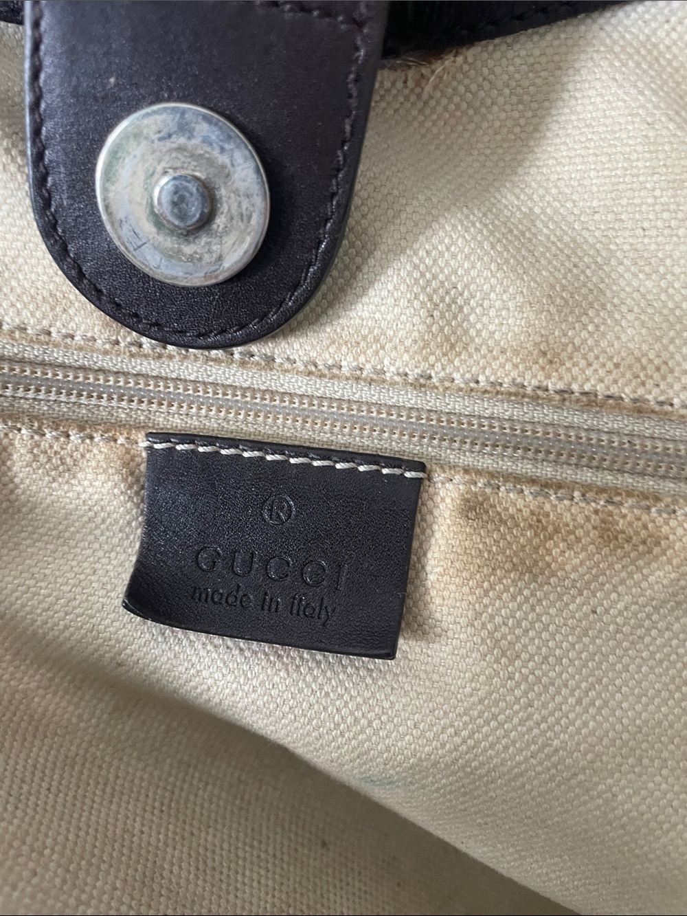 Gucci Brown/Tan GG Canvas Tote with Leather Trim - Picture 5 of 7